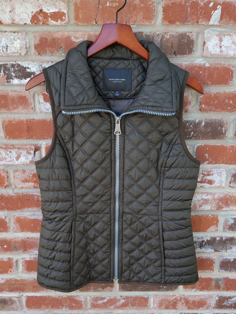 Marc Andrew New York Full Zip Quilted Puffer Vest Jacket Size S Olive Granola